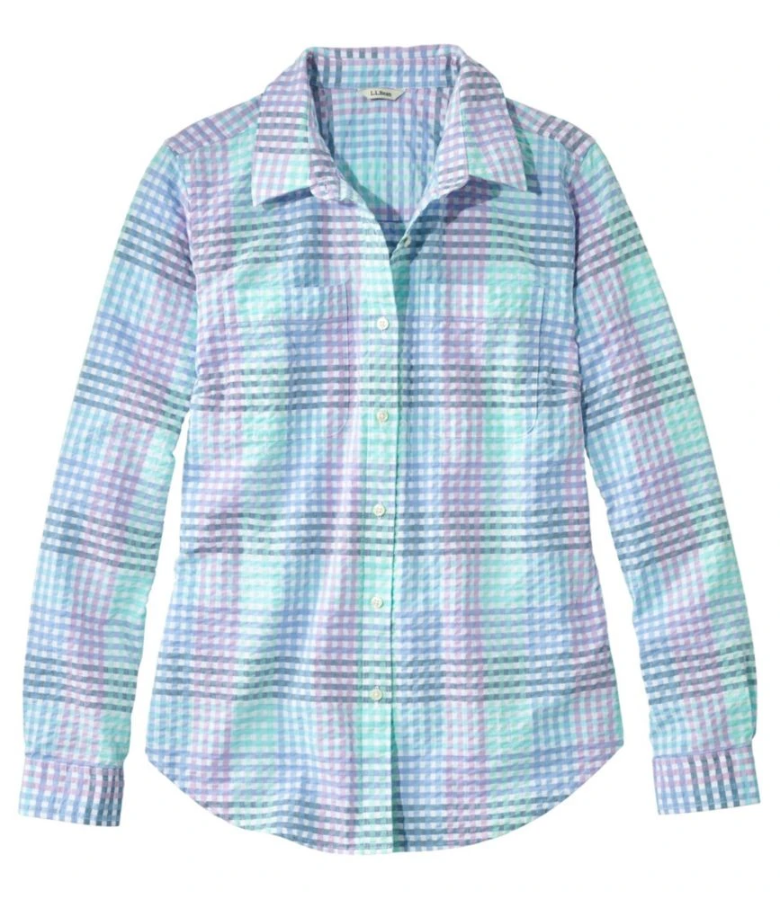 L.L.Bean Women's Vacationland Seersucker Shirt, Long-Sleeve Plaid