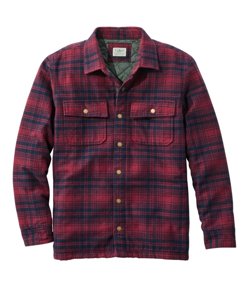 L.L.Bean Men's PrimaLoft Lined Chamois Shirt Jac, Traditional Untucked Fit, Plaid