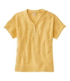 L.L.Bean Women's Midweight Cotton Slub Sweater, Henley Short-Sleeve