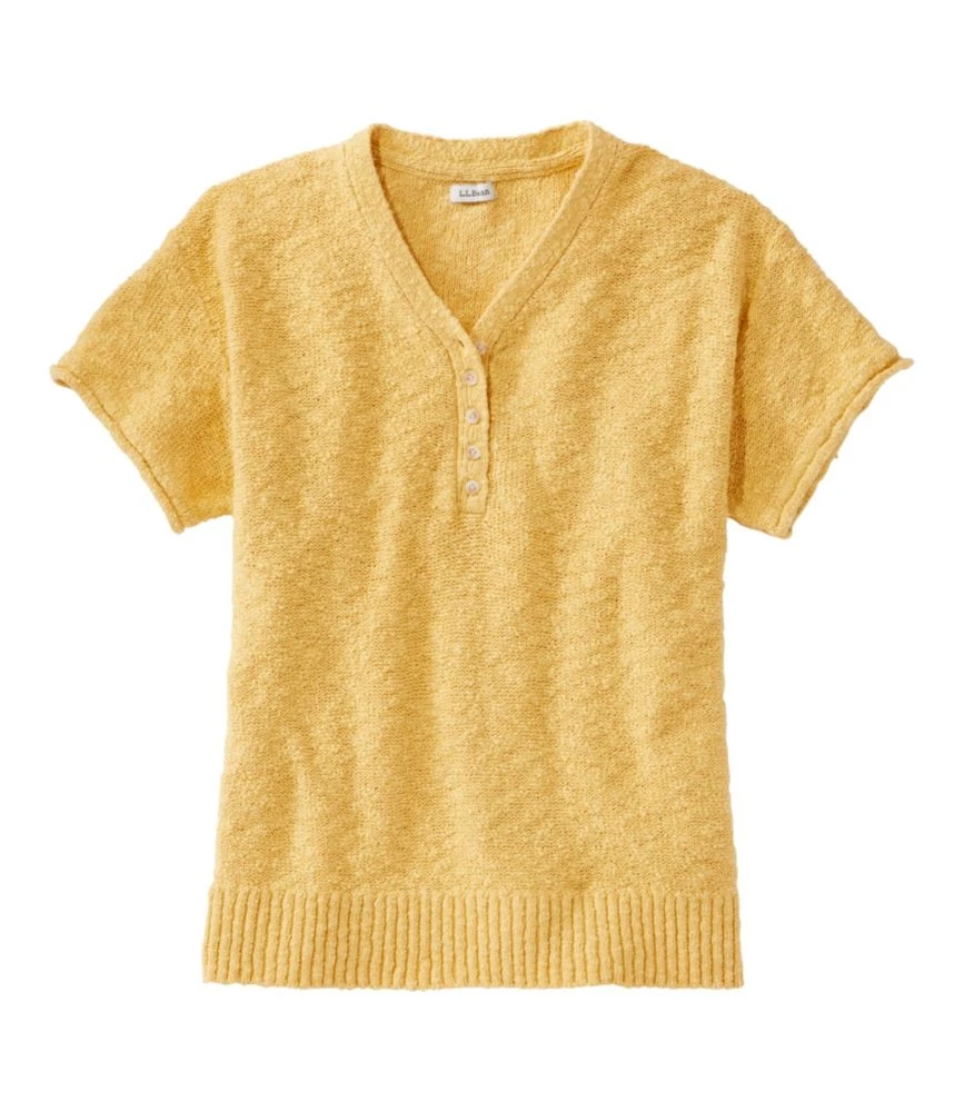L.L.Bean Women's Midweight Cotton Slub Sweater, Henley Short-Sleeve