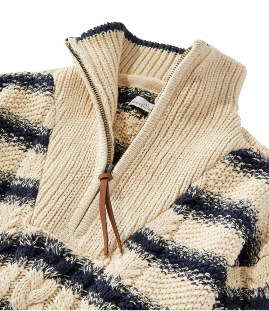 L.L.Bean Women's Signature Cotton Fisherman Quarter Zip Sweater Stripe - Image 4